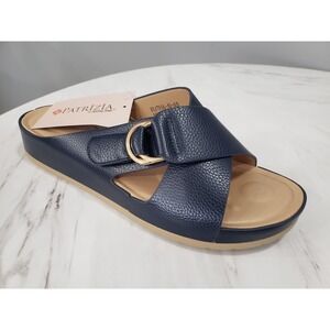 NEW NO BOX Patrizia Rutha Leather Navy Blue Gold Sandal Women's 9 Slip On Slides